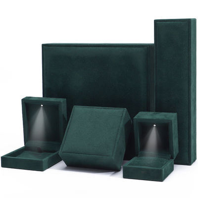 Donkergroen Soft Touch Fluweel Luxe Juwelen Verpakkingsdoos met lichtend LED-licht