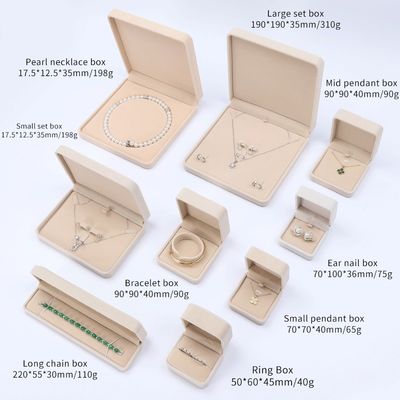 Groothandelsproductie Hign end Juwelen Doos verpakking Gepersonaliseerd Custom logo Luxe halsketting Armband Ohrring Ring Verpakking Fluweel Beige Juwelen Doos