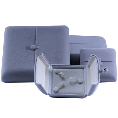 Vlak open grijs zacht fluweel sieraden opslagdoos Pakket met knop sluiting