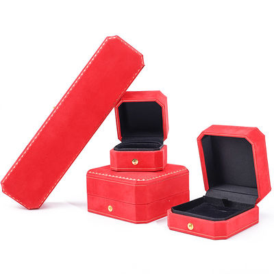 Custom logo juwelen pakket in rood fluweel voor hanger oorbellen armband halsketting ring