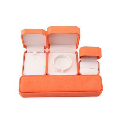 Elegante handgemaakte oranje Achterhoekige fluwelen juwelen doos voor halsketting oorbellen Armband Ring verpakking