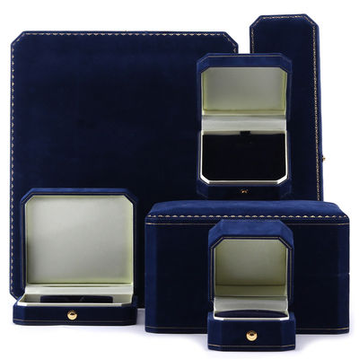 kopen Handgemaakte rechthoekige donkere blauwe fluwelen juwelen doos voor custom luxe armband ring set online manufacture