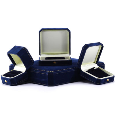 Handgemaakte rechthoekige donkere blauwe fluwelen juwelen doos voor custom luxe armband ring set