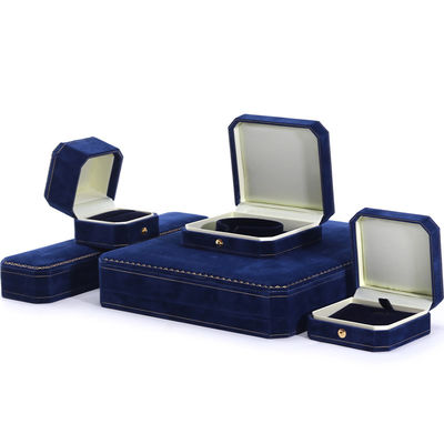 Handgemaakte rechthoekige donkere blauwe fluwelen juwelen doos voor custom luxe armband ring set