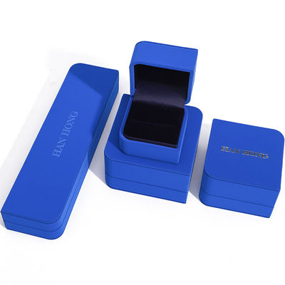 Rechthoekige blauwe leer sieraden doos voor maat oorbellen Armband Halsketting Ring