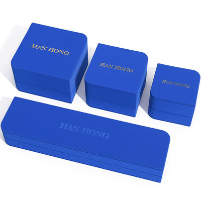 Rechthoekige blauwe leer sieraden doos voor maat oorbellen Armband Halsketting Ring