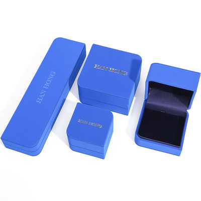 Rechthoekige blauwe leer sieraden doos voor maat oorbellen Armband Halsketting Ring