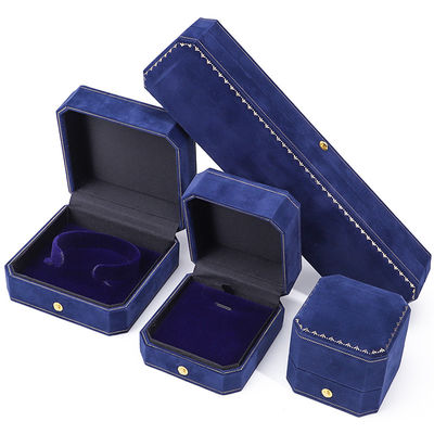 Han Hong Customized Grootte Blauwe fluwelen juwelen doos met logo en juwelen pakket
