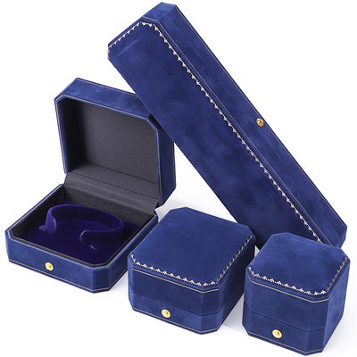 Han Hong Customized Grootte Blauwe fluwelen juwelen doos met logo en juwelen pakket