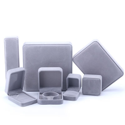 Op Maat Gemaakte Grijze Fluweel Sieradendoos voor Ketting, Ring, Oorbellen, Armband Verpakking