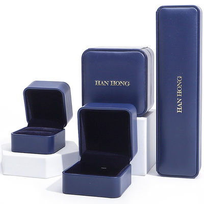 Donkerblauwe ronde hoek PU leer sieraden set doos Upscale sieraden verpakkingsdoos OEM