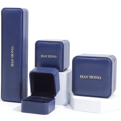 Donkerblauwe ronde hoek PU leer sieraden set doos Upscale sieraden verpakkingsdoos OEM