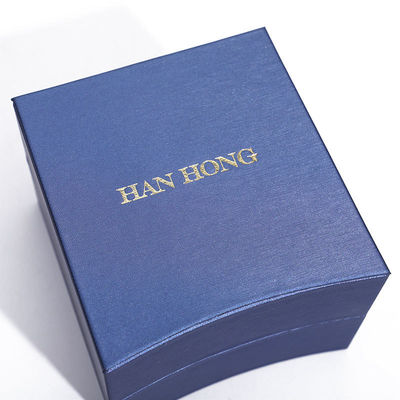 Custom logo achthoekige sieraden verpakkingsdoos in blauw leer voor halsketting oorbellen Ring