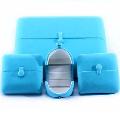 Sky Blue Velvet Hanhong Custom Logo Juwelen Verpakkingsdoos voor Armband Oorbellen Gift