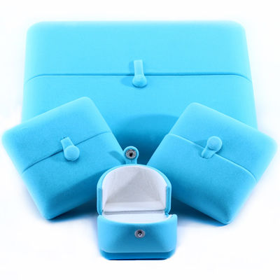 Sky Blue Velvet Hanhong Custom Logo Juwelen Verpakkingsdoos voor Armband Oorbellen Gift