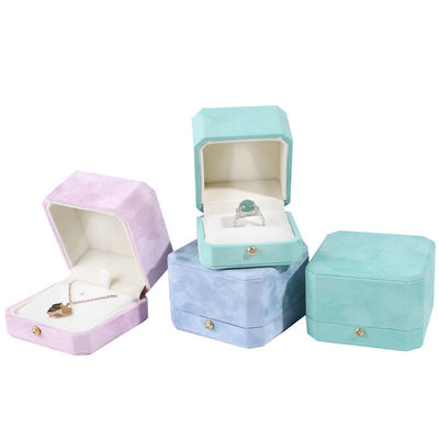 Klantenlogo Blauw Achterachtig Flannel Goud Buckle Sieraden Doos voor LED Sieraden Ring Doos