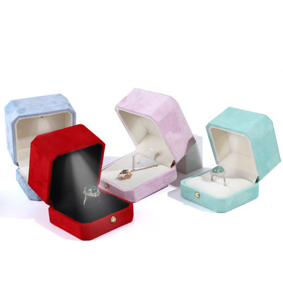 Klantenlogo Blauw Achterachtig Flannel Goud Buckle Sieraden Doos voor LED Sieraden Ring Doos