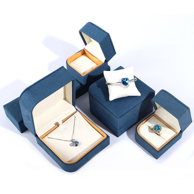 Blauwe Microfiber Leer Juwelen Verpakkingsdoos voor Ring Pair Ohrringe Hanhong 7*7*5cm