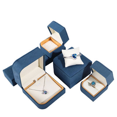 Blauwe Microfiber Leer Juwelen Verpakkingsdoos voor Ring Pair Ohrringe Hanhong 7*7*5cm