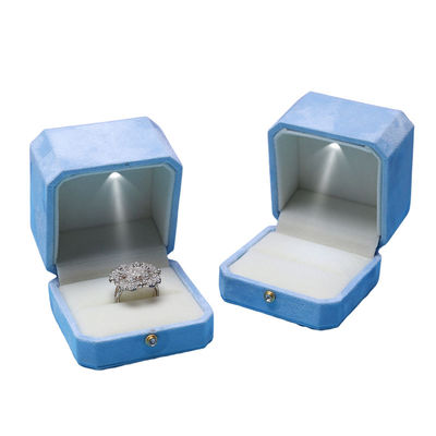 Blauw fluweel octogonale LED juwelen dozen Hanhong Screen's op maat gemaakte oplossing voor verpakking