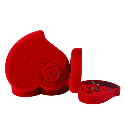Velvet juwelen doos voor rode liefdesring halsketting en stud oorbellen set aangepaste verpakking