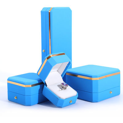 kopen Blauwe PU lederen cadeauwrap juwelen doos voor Hanhong achthoekige metalen knop Custom logo online manufacture