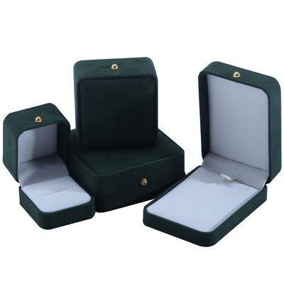 Gepersonaliseerd logo groen fluweel juwelen verpakkingsdoos voor halsketting armband oorbellen ring