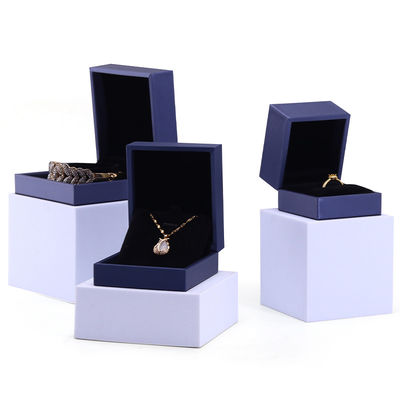 Hanhong handgemaakte fluwelen sieraden verpakkingsdoos voor halsketting en ring 9 * 9 * 4,5 cm blauw PU leer