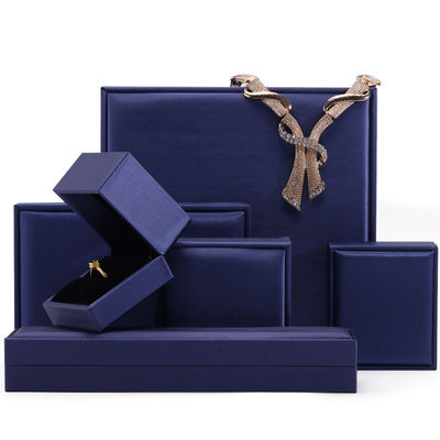 Hanhong handgemaakte fluwelen sieraden verpakkingsdoos voor halsketting en ring 9 * 9 * 4,5 cm blauw PU leer