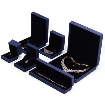 Hanhong handgemaakte fluwelen sieraden verpakkingsdoos voor halsketting en ring 9 * 9 * 4,5 cm blauw PU leer