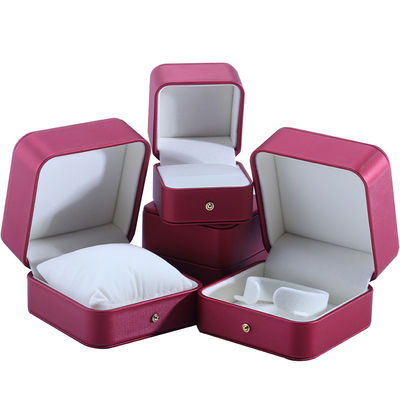 Hanhong Custom Rood PU Lederen Juwelen Verpakkingsdoos voor Huwelijk Halsketting Oorbellen Ring