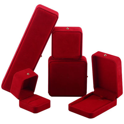 Rood fluweel sieraden verpakkingsdoos voor halsketting Armband Stud oorbellen Ring Custom Logo