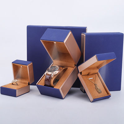 19x19x4cm Blauw fluweel PU Led Juwelen Geschenkdoos met LED Licht en Fluweel Bekleding