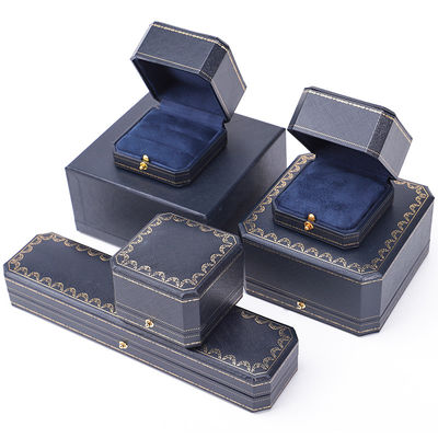 Custom logo sieraden pakket handgemaakte blauwe vierkant papieren doos voor luxe kunststof ring doos