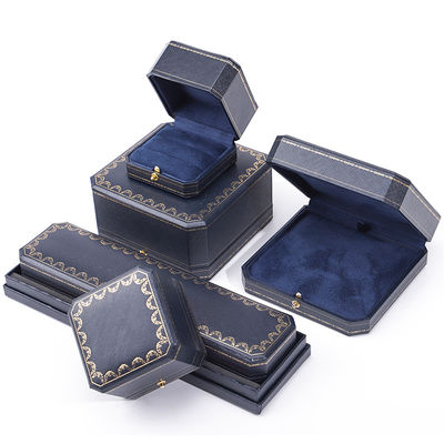 Custom logo sieraden pakket handgemaakte blauwe vierkant papieren doos voor luxe kunststof ring doos