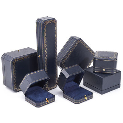 Custom logo sieraden pakket handgemaakte blauwe vierkant papieren doos voor luxe kunststof ring doos