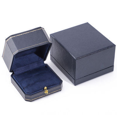 Custom logo sieraden pakket handgemaakte blauwe vierkant papieren doos voor luxe kunststof ring doos
