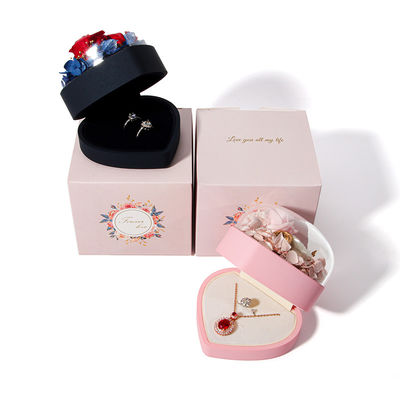 Custom bloemen sieraden doos hartvormige cadeaubon met fluwelen verpakkingsdoos