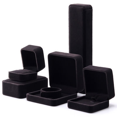 kopen Custom Logo Printing Juwelen Ring Box in Vierkante Vorm Handgemaakt met Donkergrijze Fluweel online manufacture