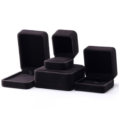 Custom Logo Printing Juwelen Ring Box in Vierkante Vorm Handgemaakt met Donkergrijze Fluweel