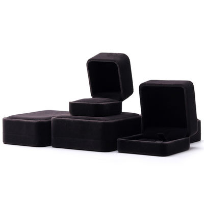 Custom Logo Printing Juwelen Ring Box in Vierkante Vorm Handgemaakt met Donkergrijze Fluweel
