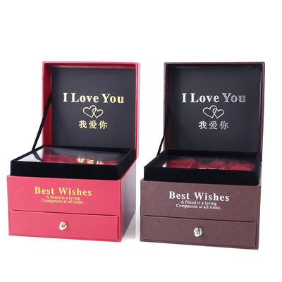 kopen Op maat gemaakte grootte luxe vierkante juwelen doos juwelen cadeau verpakkingsdoos met roos online manufacture