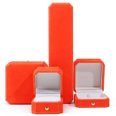 Nieuwste oranje fluweel juwelen doos voor Custom Logo hanger oorbellen Armband halsketting Ring