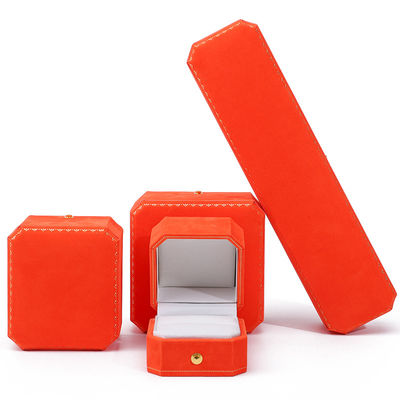 Nieuwste oranje fluweel juwelen doos voor Custom Logo hanger oorbellen Armband halsketting Ring