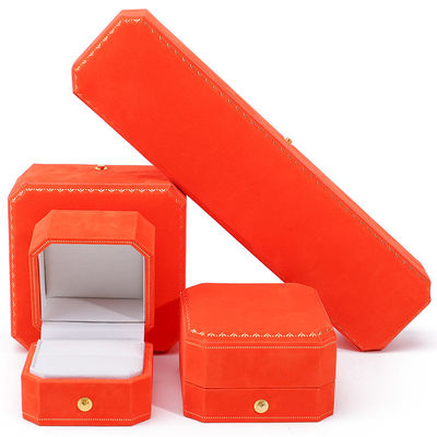 Nieuwste oranje fluweel juwelen doos voor Custom Logo hanger oorbellen Armband halsketting Ring