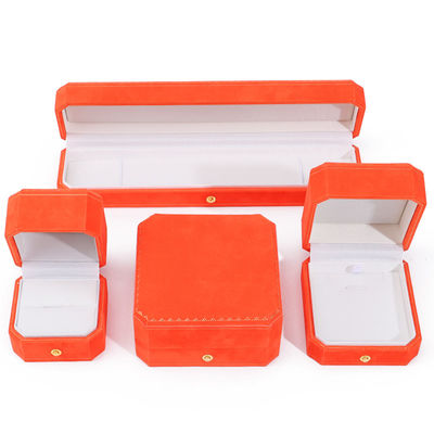 Nieuwste oranje fluweel juwelen doos voor Custom Logo hanger oorbellen Armband halsketting Ring