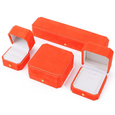 Nieuwste oranje fluweel juwelen doos voor Custom Logo hanger oorbellen Armband halsketting Ring