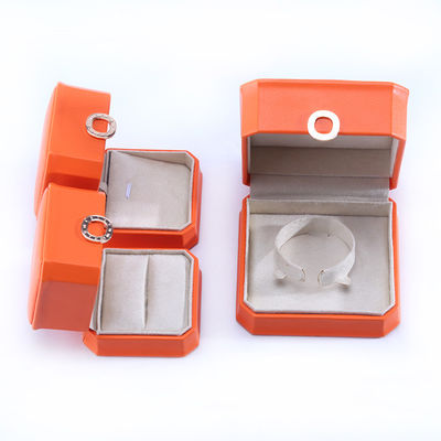 Vierkante Oranje PU Lederen Juwelen Verpakkingsdoos voor halsketting Armband en trouwring