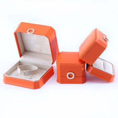 Vierkante Oranje PU Lederen Juwelen Verpakkingsdoos voor halsketting Armband en trouwring