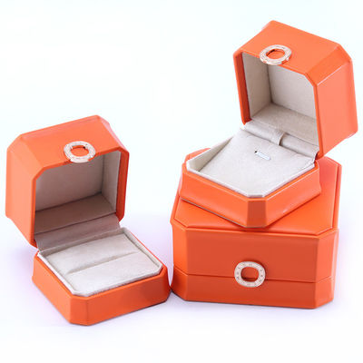 Vierkante Oranje PU Lederen Juwelen Verpakkingsdoos voor halsketting Armband en trouwring